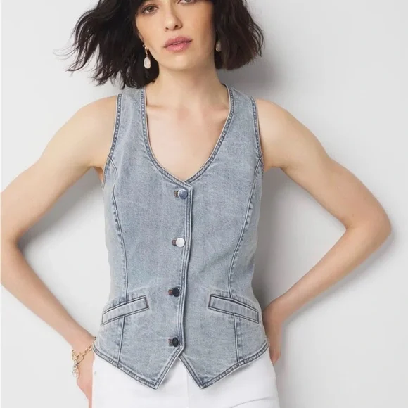 White House Black Market Denim Vest Top - Picture 1 of 6